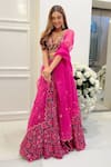 Buy_Mehak Murpana_Pink Crepe Printed Zigzag V Neck Lehenga Set _at_Aza_Fashions