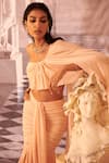 Buy_Gauri Dhawan_Beige Knit Shimmer Asymmetric Erato Pre-draped Saree And Pre-stitched Blouse Set _Online_at_Aza_Fashions