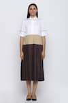 Escape By Aishwarya_Brown Cotton Satin Colorblock Pleated Dress _Online_at_Aza_Fashions