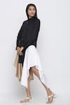 Escape By Aishwarya Black Cotton Satin Shawl Neck Colorblock Draped Shirt Dress Online at Aza Fashions Escape By Aishwarya_Black Cotton Satin Shawl Neck Colorblock Draped Shirt Dress _Online_at_Aza_Fashions