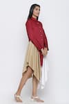 Buy_Escape By Aishwarya_Maroon Cotton Satin Shawl Neck, Collared Draped Shirt Dress _Online_at_Aza_Fashions