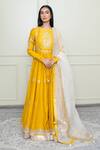 Buy_Sheetal Batra_Yellow Silk Chanderi Embroidery Round Anarkali Set _at_Aza_Fashions