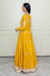 Shop_Sheetal Batra_Yellow Silk Chanderi Embroidery Round Anarkali Set _at_Aza_Fashions