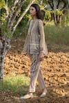 Buy_Rang Swati Vijaivargie_Beige Cotton Satin Round Striped Peplum Shirt _Online_at_Aza_Fashions