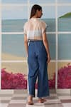 Shop_Ikai By Ragini Ahuja_Blue Cotton Silk, Thin Chanderi Bralette V Neck Crop Top Round Kaftan With _at_Aza_Fashions