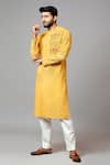 Buy_PAARSH_Yellow Kurta Linen Pajama Pant Malai Cotton Embroidered Set_at_Aza_Fashions