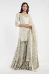 Buy_Abhinav Mishra_Beige Kurta Silk Sharara Net And Silk Mirror Embellished Set _at_Aza_Fashions