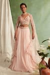 Buy_Priyanka Jain_Pink Lehenga Georgette Dupatta Organza Chanderi Sweetheart Neck Pleated Set _at_Aza_Fashions