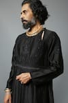 Buy House Of Three Black Cotton Silk Chanderi Embroidered Chikan Arsalan Angrakha Kurta Online at Aza Fashions Buy_House Of Three_Black Cotton Silk Chanderi Embroidered Chikan Arsalan Angrakha Kurta _Online_at_Aza_Fashions