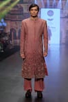 Shop_Soniya G_Pink Raw Silk Embroidery Zari Work Sherwani And Palazzo Set _at_Aza_Fashions