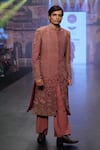 Soniya G_Pink Raw Silk Embroidery Zari Work Sherwani And Palazzo Set _Online_at_Aza_Fashions