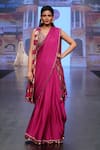 Buy_Soniya G_Fuchsia Pure Silk Blend Embroidery Floral V Neck Pre-draped Saree With Blouse _at_Aza_Fashions