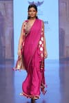 Shop_Soniya G_Fuchsia Pure Silk Blend Embroidery Floral V Neck Pre-draped Saree With Blouse _at_Aza_Fashions