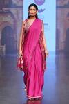 Buy_Soniya G_Fuchsia Pure Silk Blend Embroidery Floral V Neck Pre-draped Saree With Blouse _Online_at_Aza_Fashions