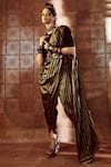 Tarun Tahiliani_Green Saree-silk Stripes Round Silk Draped Dhoti Saree Set _Online_at_Aza_Fashions