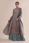 Shop_Ekaya_Grey Silk Round Handwoven Gharara Set  _at_Aza_Fashions