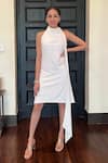 Buy_Couche_White Punto Plain Cowl Neck Sleeveless Dress  _at_Aza_Fashions