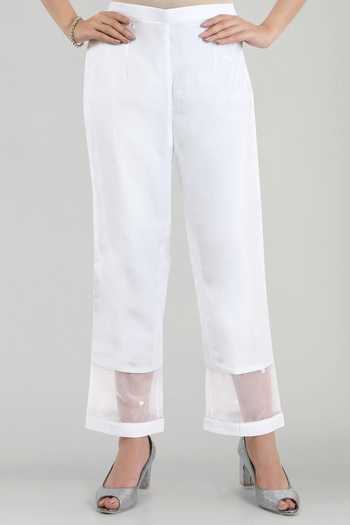 Buy_Asaga_White Cotton Pant Mul Cotton Dupatta Organza, Kurta Chanderi Silk Round Set _Online_at_Aza_Fashions