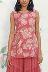 Taavare_Pink Georgette Round Embroidered Kurta And Palazzo Set _at_Aza_Fashions