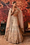 Buy_Moledro_Pink Zari Brocade Embroidered And Printed Dabka Leaf Kasiya Bridal Lehenga Set _Online_at_Aza_Fashions