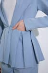 Pocketful Of Cherrie_Blue Crepe Plain Lapel Collar Box Pleated Peplum Jacket  _Online_at_Aza_Fashions