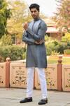 Shop_Raw & Rustic By Niti Bothra_Grey Chanderi, Silk Embroidery Ombre Banarasi Kurta _Online_at_Aza_Fashions