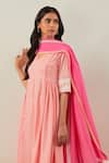 Buy_TIC_Peach Cotton Embroidered Sequins V Neck Anarkali Palazzo Set 