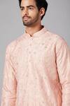 Hilo Design_Peach Cotton, Lycra Embroidery Tiyaan Tropical Kurta Set _at_Aza_Fashions