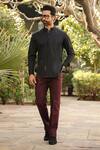 Buy_Raw & Rustic by Niti Bothra_Wine 100% Pure Supima Cotton With Natural Stretch Solid Buttoned Hem Jeans 