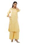 Buy_Khat_Yellow Tencel Embroidery Square Neck Abstract Kurta Palazzo Set 