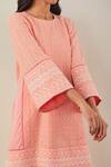 Shop_The Indian Cause_Peach Cotton Embroidery Thread Round Pak Wide Arm Kurta _Online_at_Aza_Fashions