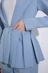 Pocketful Of Cherrie_Blue Crepe Plain Lapel Collar Full Sleeve Peplum Jacket And Trouser Set _Online_at_Aza_Fashions