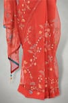 I Am Design_Red Raw , Organza Aari Crew Neck Embroidered Saree With Blouse _at_Aza_Fashions