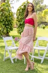 Shop_B'Infinite_Pink Linen Print Floral Sweetheart Raspberry Crop Top With Skirt _Online_at_Aza_Fashions