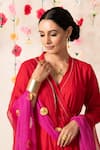 Marche_Peach Kurta And Pant  Cotton V Neck Angrakha Set _at_Aza_Fashions