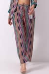 Buy_Label Shreya Sharma_Multi Color Linen Print Ikat Collared Neck Jacket With Pant 