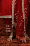 Buy Shikhar Sharma Red Silk Chanderi Embroidered Pearl V Neck Kurta Pant Set Buy_Shikhar Sharma_Red Silk Chanderi Embroidered Pearl V Neck Kurta Pant Set