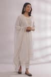 TIC_White Cotton Cambric Embroidery Round Chikankari Kurta And Pant Set _Online_at_Aza_Fashions