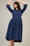 Shop_Doodlage_Blue Cotton Embroidery Round Neck Luna Gathered Dress _Online_at_Aza_Fashions
