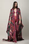 Limerick by Abirr N' Nanki_Multi Color Crepe Abstract Front Open Cole Mutli Motif Cape  _at_Aza_Fashions