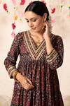 Marche_Black Cotton V Neck Tiered Anarkali Set _at_Aza_Fashions