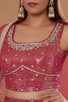 Shop_Two Sisters By Gyans_Pink Georgette, Net Sequins, Beads Round Neck Embroidered Lehenga Set _Online_at_Aza_Fashions