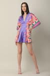 Shop_Limerick by Abirr N' Nanki_Multi Color Habutai Silk Printed V Neck Arden Draped Playsuit  _Online_at_Aza_Fashions