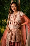 Shop_Pallavi Poddar_Pink Crepe And Embroidery Floral Udaipur Ombre Cape & Draped Pant Set _Online_at_Aza_Fashions