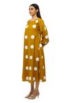 Khat_Yellow Cotton Round Neck Polka Dot Pattern Poplin Dress _Online_at_Aza_Fashions