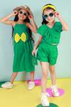 LIL DRAMA_Green 100% Cotton Embellished Pearls Ruffle Neck Top And Shorts Set _Online_at_Aza_Fashions