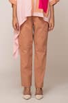 Shop_Ekavira_Pink Modal And Chameli Asymmetric Hem Shirt & Daisy Brown Pant Set _Online_at_Aza_Fashions