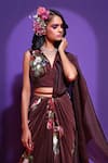 Buy_Mahima Mahajan_Brown Organza Pre-stitched Printed Saree _at_Aza_Fashions