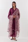 Amisha Kothari_Wine Chanderi , Organza Embroidery Baghban Pintuck Bodice Kurta Set _at_Aza_Fashions