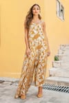 Style Junkiie_Yellow Georgette Floral Jumpsuit  _at_Aza_Fashions